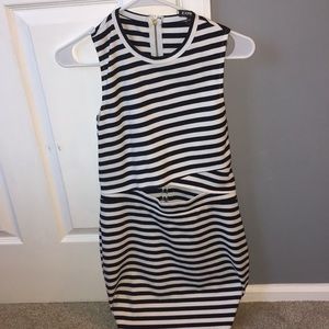 Black and white strip dress with midriff cutout